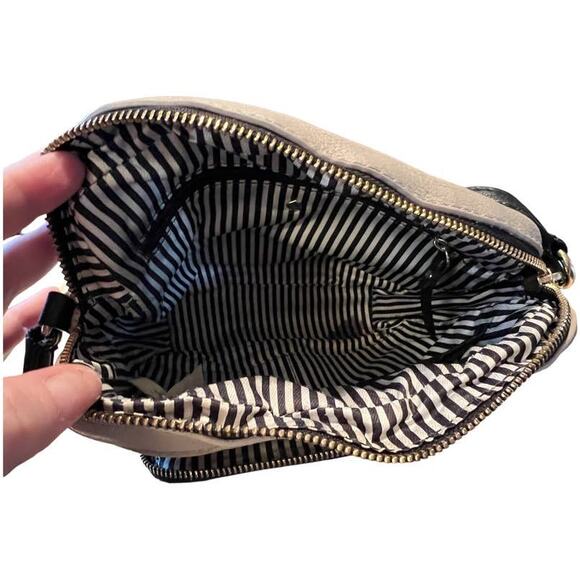 Kate Spade Leather Crossbody Small Compact Grey Greige Black FLAWS Upcycle Art - Picture 10 of 16